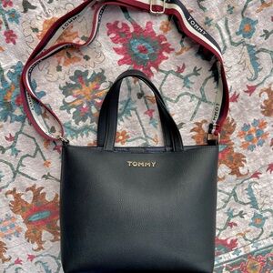 Tommy Hilfiger Black Tote with Red and White Strap